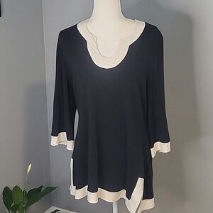 Soft Surroundings Pullover Knit Tunic Side Slit Blue w/White Trim Size Petite L